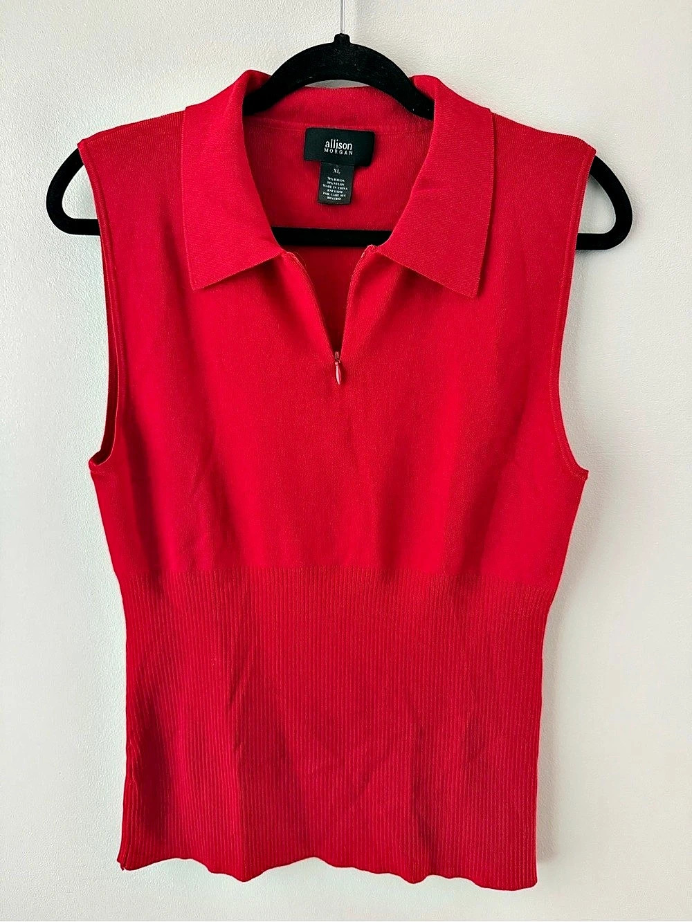 Allison Morgan Red Sleeveless Collared Knit Top XL Like New